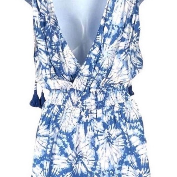 Bepop Blue/White Tie dye romper with tassels size S - Picture 3 of 9